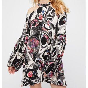 Free People Drift Away Black Print Cold Shoulder Tunic